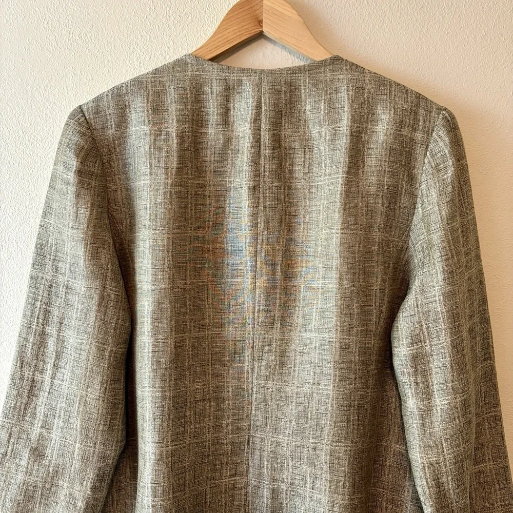 Tamotsu New York Linen Blend Collarless Suit Jacket Blazer Women's L Taupe Sage